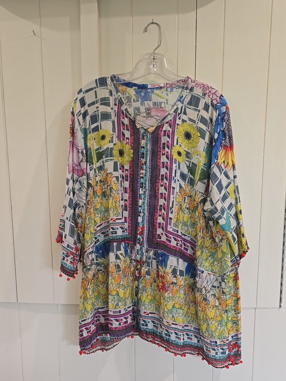 Johnny Was Floral Patchwork Tunic - Yellow, Pink, Blue, Green